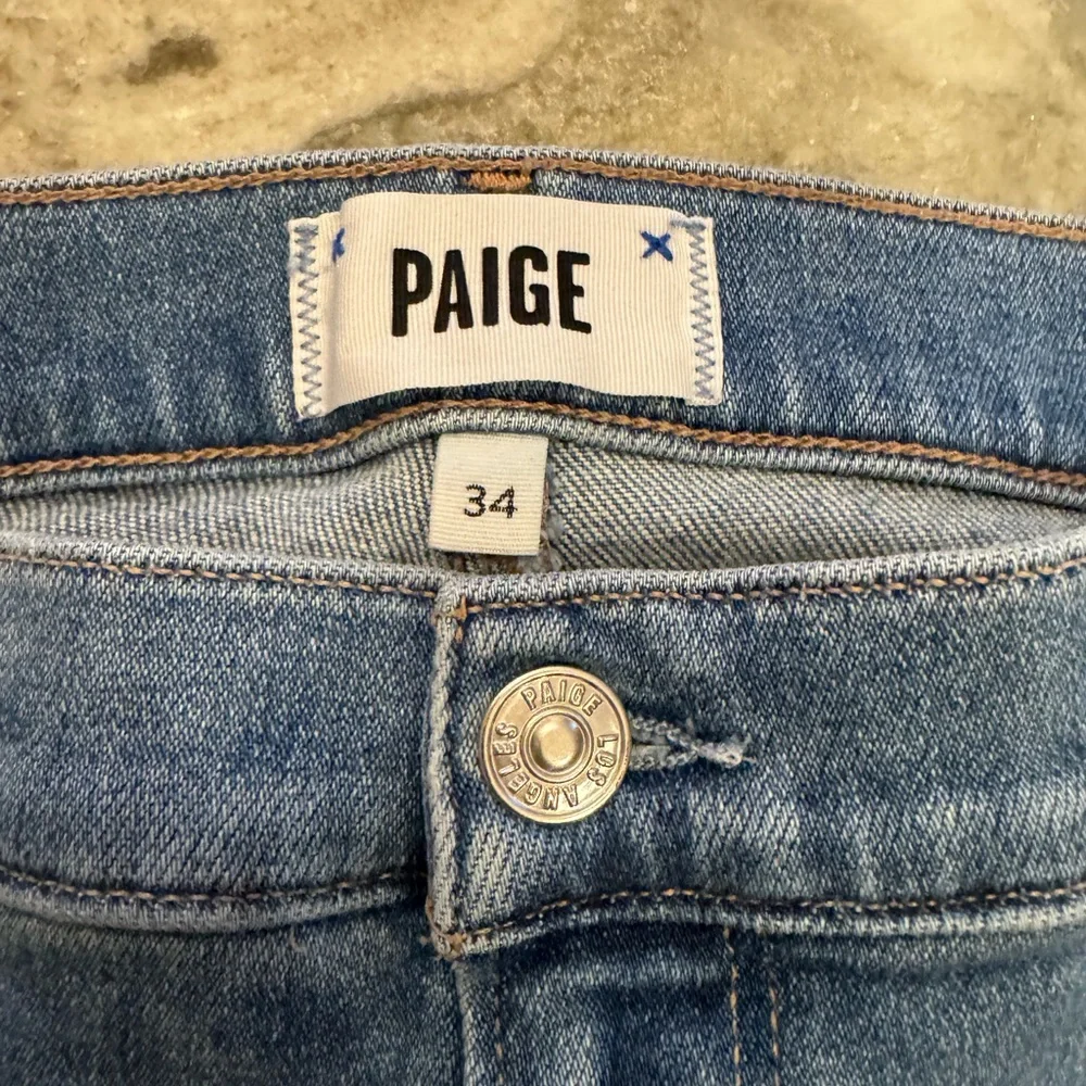 PAIGE Blue Straight Leg Jeans with Black Waistband - Picture 2 of 5